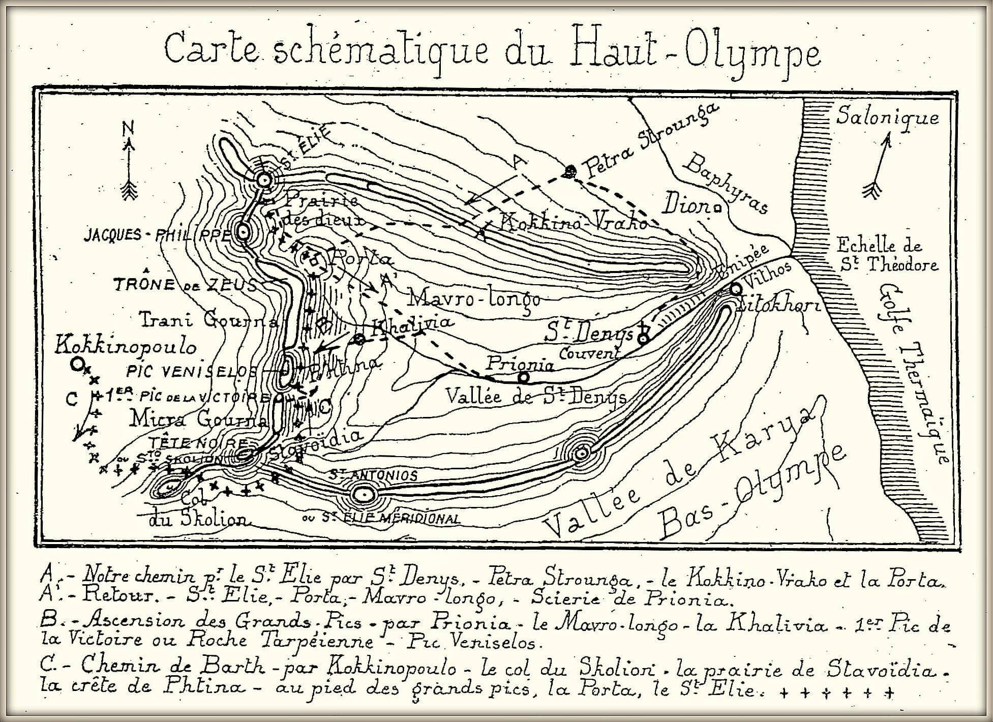 Daniel Baud-Bovy - Carte schematique du Haut Olympe (1919)